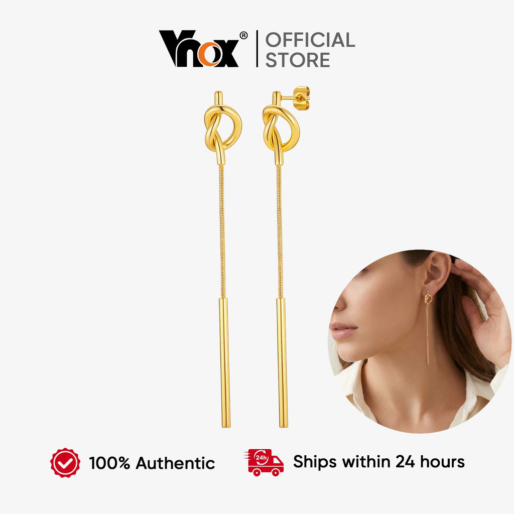Brincos Pendentes De Borla Com Nó De Aço Inoxidável Banhado A Ouro Vnox Para Mulheres , Joias Elegantes Festas E Uso Diá