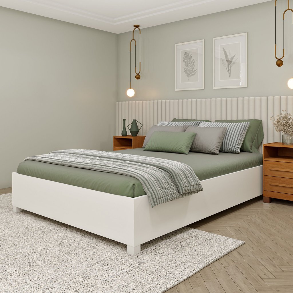 Cama Casal em MDP 193cm x 144cm Mônaco Branco Branco/Neve