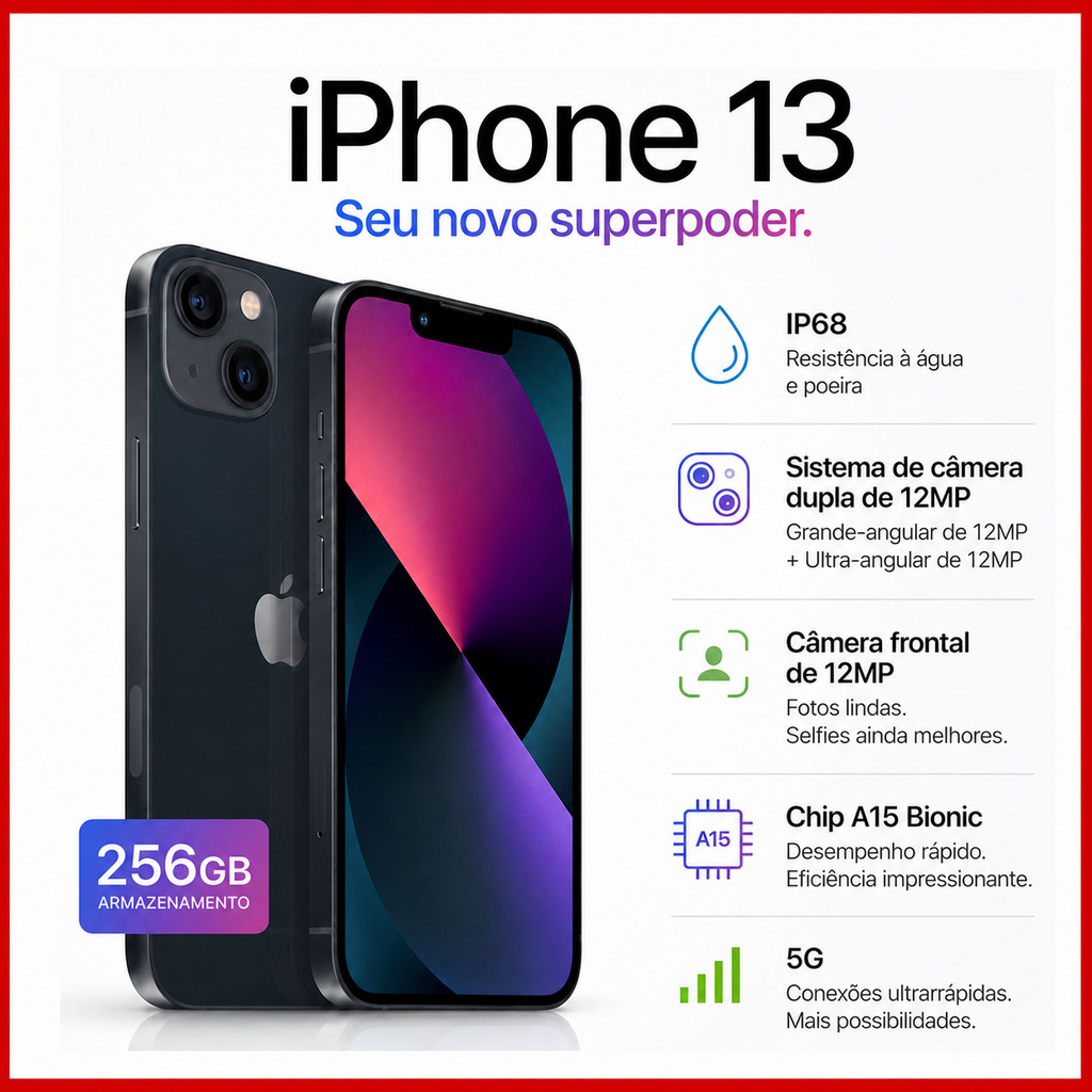 Celular iPhone 13 (256GB) Original Apple 6.06 inches IP68