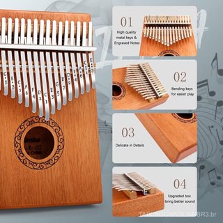 Piano de Polegar Kalimba, Piano de Dedo Mbira Portátil YUNDIE com 17 Teclas, Martelo de Afinação e Instruções, Instrumen