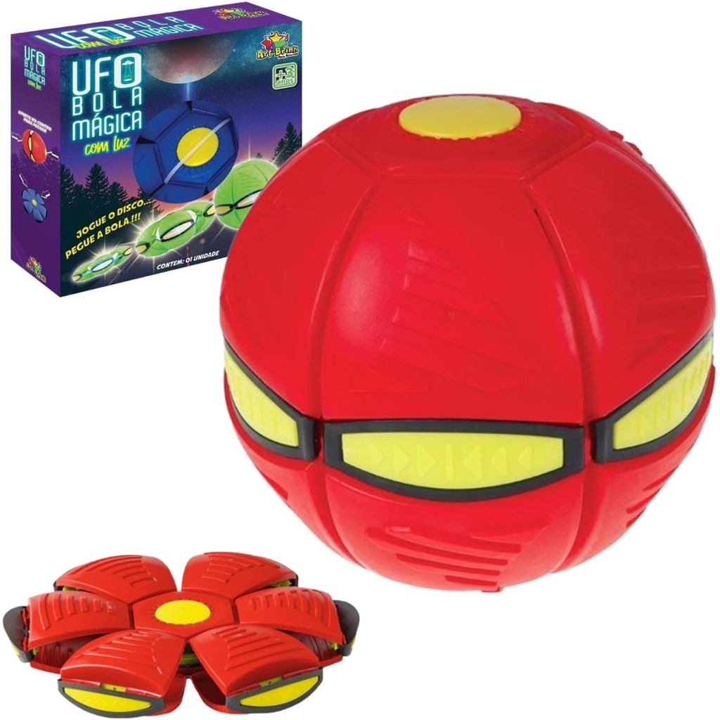 Bola Mágica Disco Voador - Transforma-se em Bola com Luzes e Sons - Brinquedo Interativo para Crianças (Vermelho)