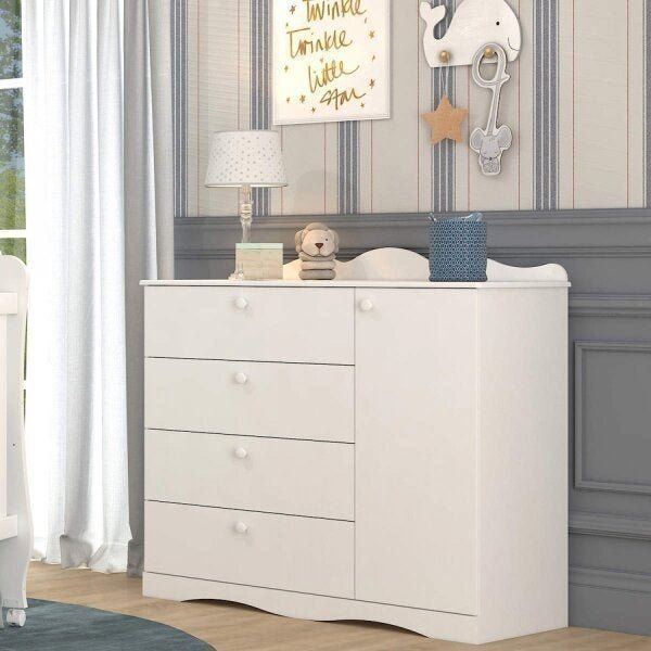 Cômoda Infantil 4 Gavetas Aquarela Espresso Móveis Branco Branco