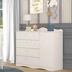 Cômoda Infantil 4 Gavetas Aquarela Espresso Móveis Branco Branco