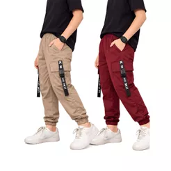 Kit 2 Calça Jogger Infantil Cargo Menino com Bolsos Laterais e Punho em Elástico Casual Confortável