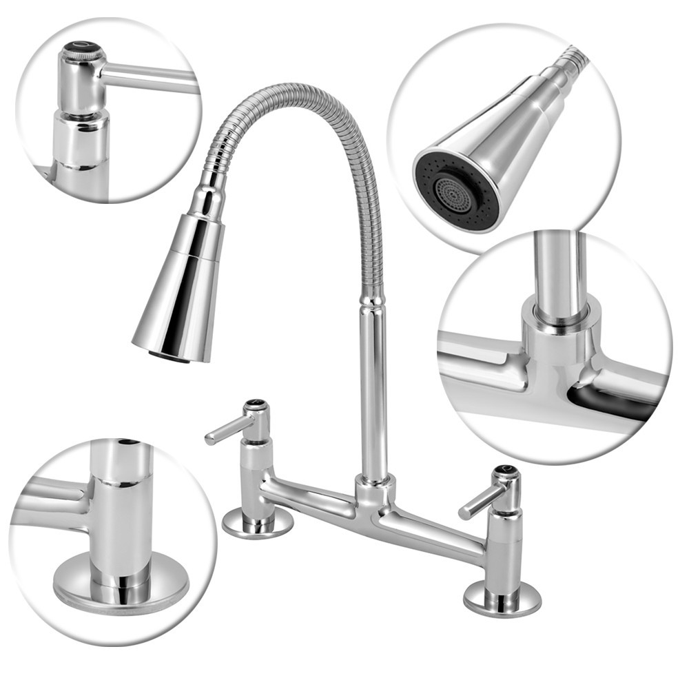 Torneira Misturador Cozinha Mesa Gourmet Cone Duplo Jato Cromada Pia Bancada Água Quente Fria