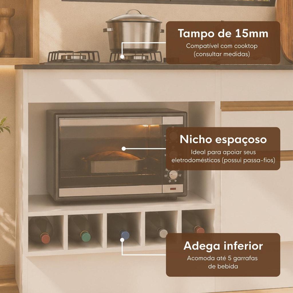 Balcão Cozinha p/Pia/Cooktop 190cm Veneza Multimóveis MP2328 · foto 2