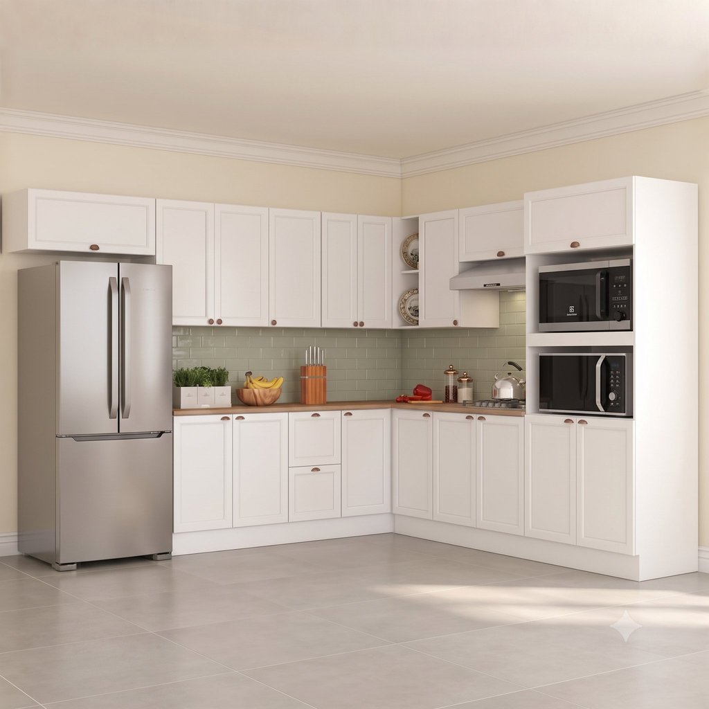 Cozinha Completa Modulada Americana 10 Peças Paneleiro Torre Quente e Balcão com Tampo Unna Yescasa Branco Branco