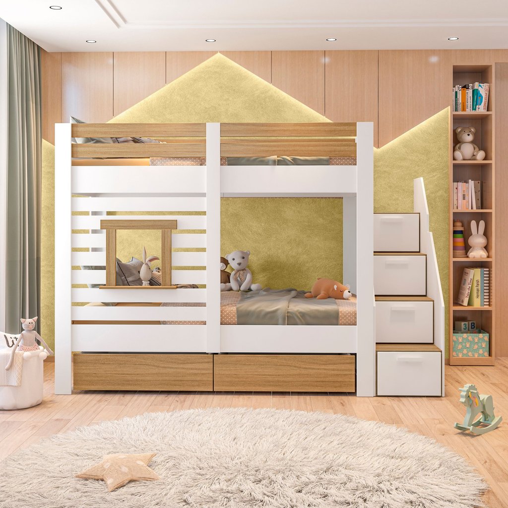 Beliche Infantil Star Plus com Janela Casatema MadeiraOriginals Branco/Montana Branco/Montana