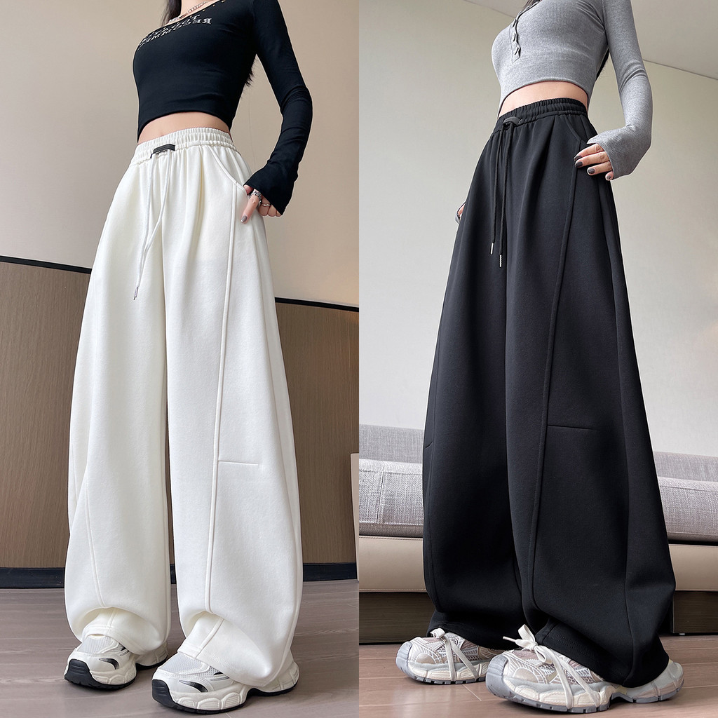 Machete calças de perna larga feminina primavera 2026 novo estilo solto em linha reta preto esportes Sweatpants Casual c