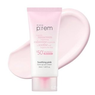 MAKE P:REM Protetor Solar Calmante com Efeito Tonificante Rosa, Protetor Solar Mineral para Pele Desidratada, Fórmula Le