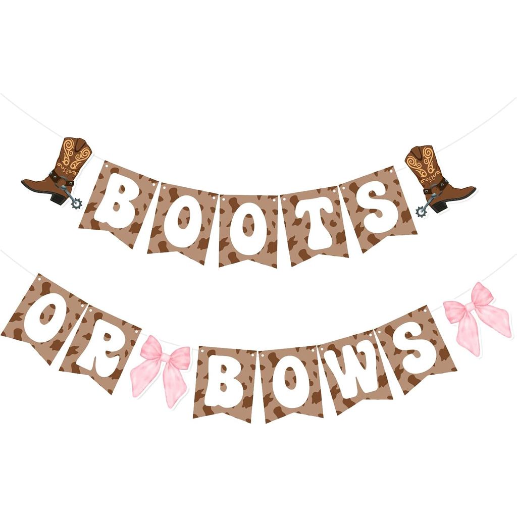 Banner de Revelação de Gênero com Tema Botas ou Laços Western - Decoração para Chá de Bebê com Tema Cowboy ou Cowgirl pa