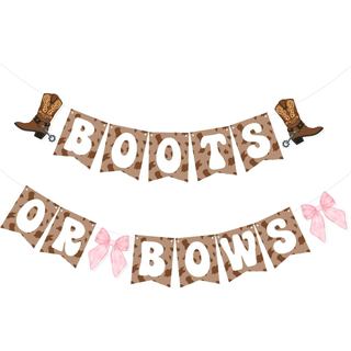 Banner de Revelação de Gênero com Tema Botas ou Laços Western - Decoração para Chá de Bebê com Tema Cowboy ou Cowgirl pa