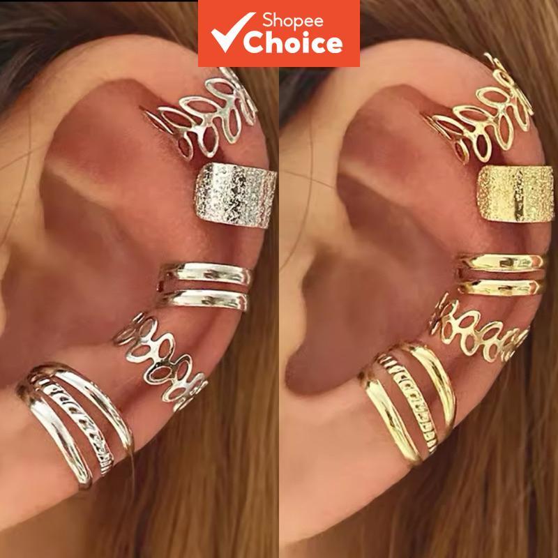 Conjunto De Brincos Elegantes Com Clipe De Folha Oca , Sem Necessidade De Piercing , Conforto Para Mulheres