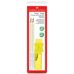Lápis preto Neon Amarelo SM/2001FAAM\370449 com 2 lápis 1 borracha e 1 apontador Faber-Castell