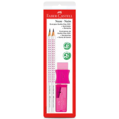 Lápis preto Neon Rosa SM/2001FARS\370450 com 2 lápis 1 borracha e 1 apontador Faber-Castell