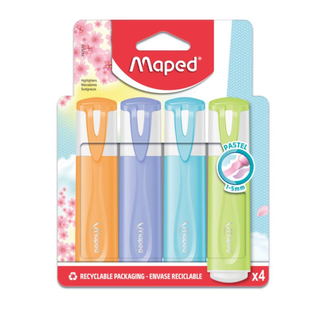 Pincel marca texto Fluo'Peps Pastel estojo 4 cores 742510 Maped