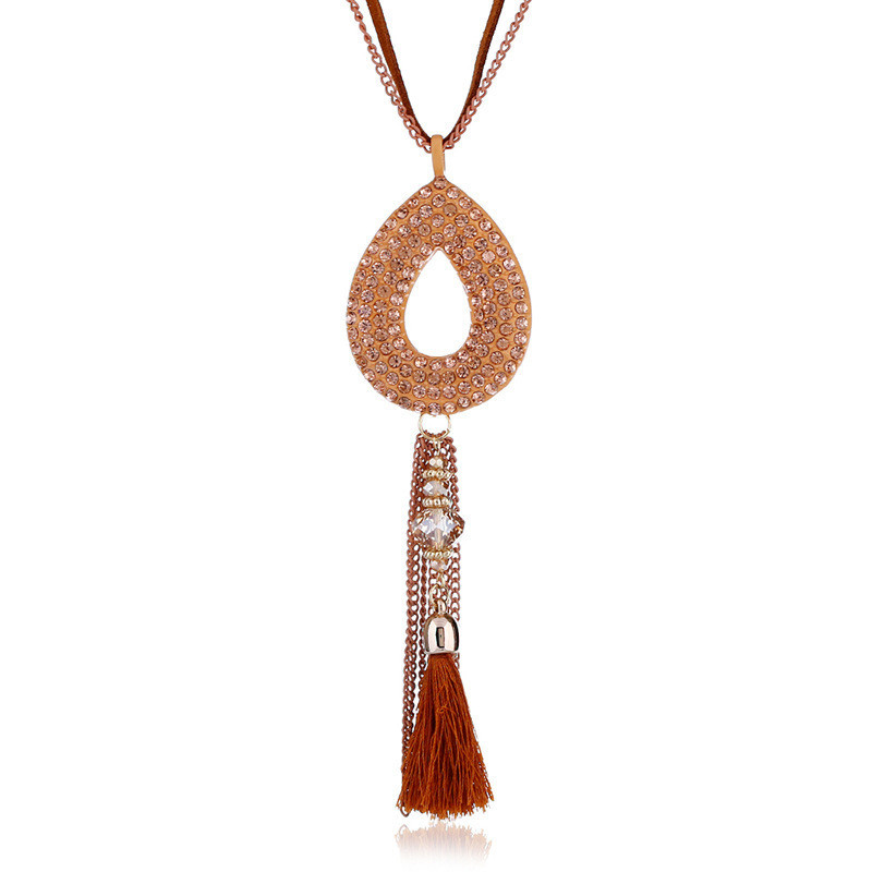 Versão coreana moda liga diamante-cravejado borla camisola corrente senhoras moda longo colar jóias acessórios de roupas