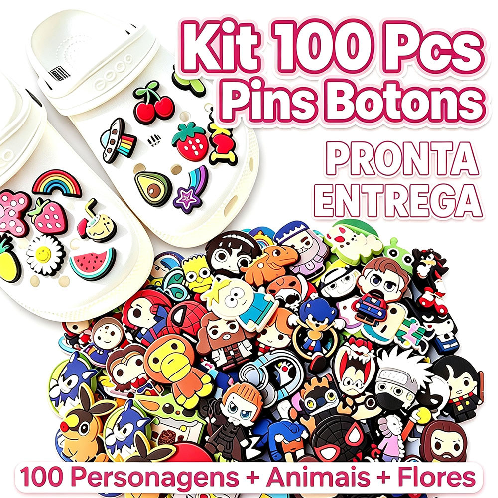 Kit 100 Pcs Pins Botons Decorativos Para Chinelo  Personagens Animais Doces Flores