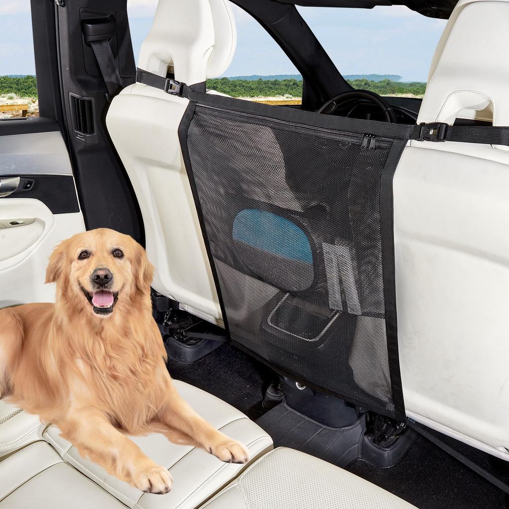 Barreira para Cães no Carro, Barreira para Animais de Estimação com Organizador de Zíper Maior, Rede Divisória para Cães