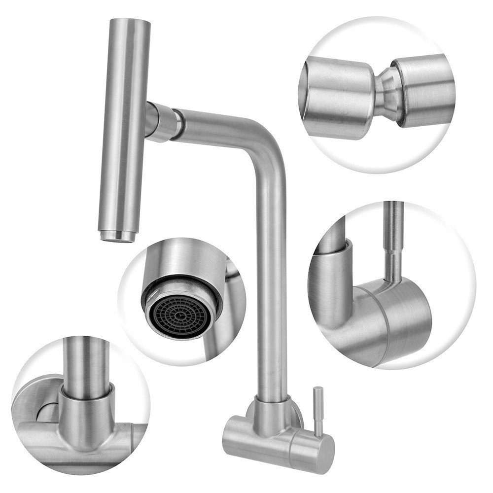 Torneira Cozinha Parede Inox Escovado Bica Articulada 360 Graus Flexivel Multiuso