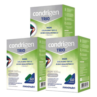 Kit 3X  Condrigen Trio Msm Colágeno Tipo 2 Ácido Hilaurônico  E Vit.c 60 Caps Sem Sabor