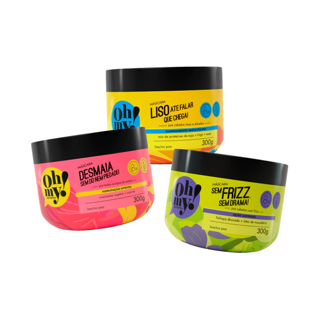 Kit Cronograma Capilar para Cabelos Lisos (3 Máscaras de 300gr) Oh My! Brazil