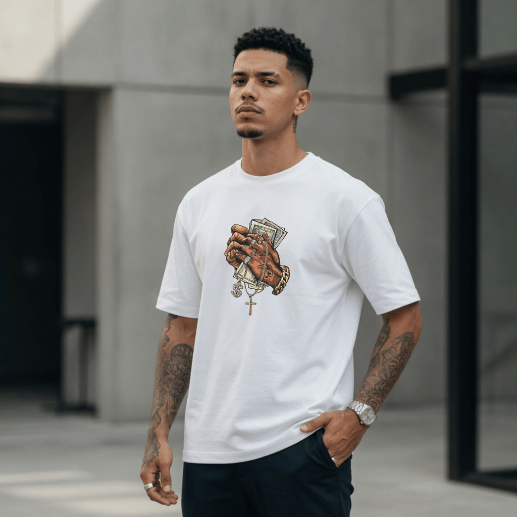 Camiseta Masculina Estampada  Mãos Dinheiro 100% Algodão Premium Camisa Blusa Homem Academia Confortavel Plus Size