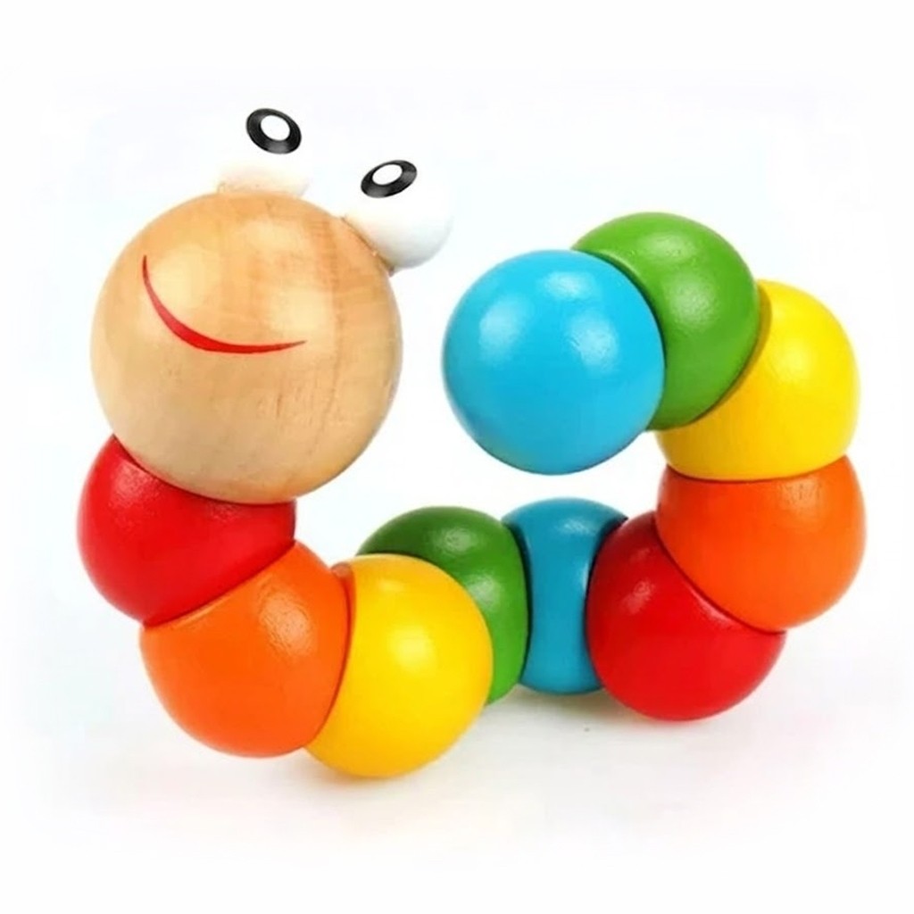 Brinquedo Montessori Minhoca Colorida de Madeira Educativo Articulado Coordenação Motora Infantil