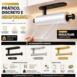 Suporte Organizador Para Cozinha Porta Papel Toalha Higiênico Filme Plástico Pano Elásticos Multiuso ES