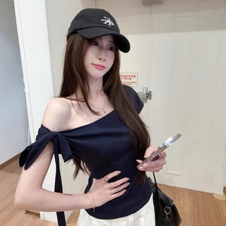 Ins quente menina rendas ombro de manga curta camiseta 2026 verão novo estilo mais magro olhar magro-ajuste elegante cur