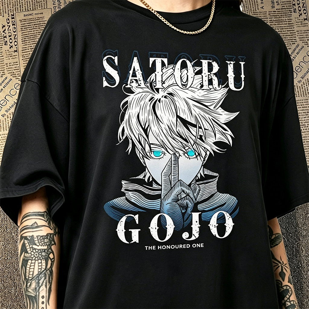 Camiseta Masculina Oversized Satoru Gojo Jujutsu Kaisen Estampa Anime Mangá Streetwear Geek Confortável Casual