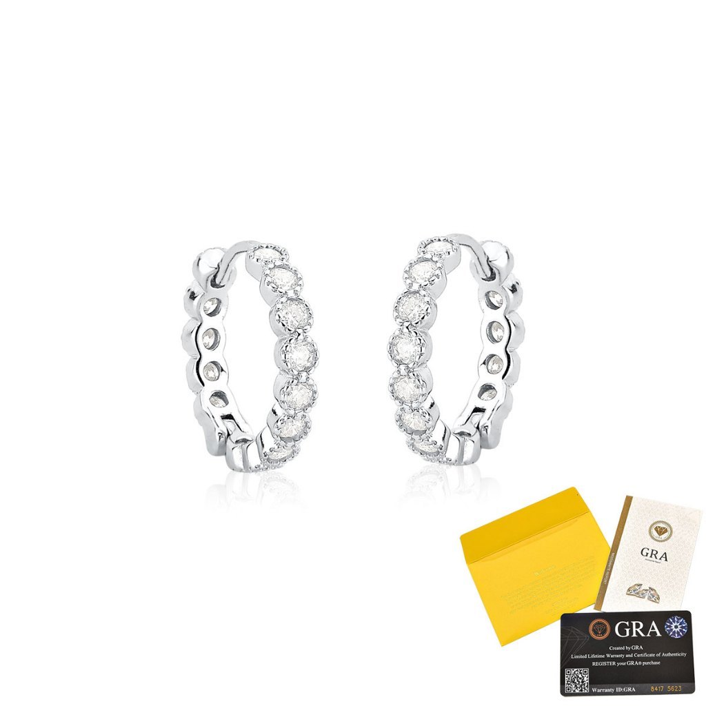 Brinco Moissanite de Prata 925 Argola Cravejada com 0,65ct
