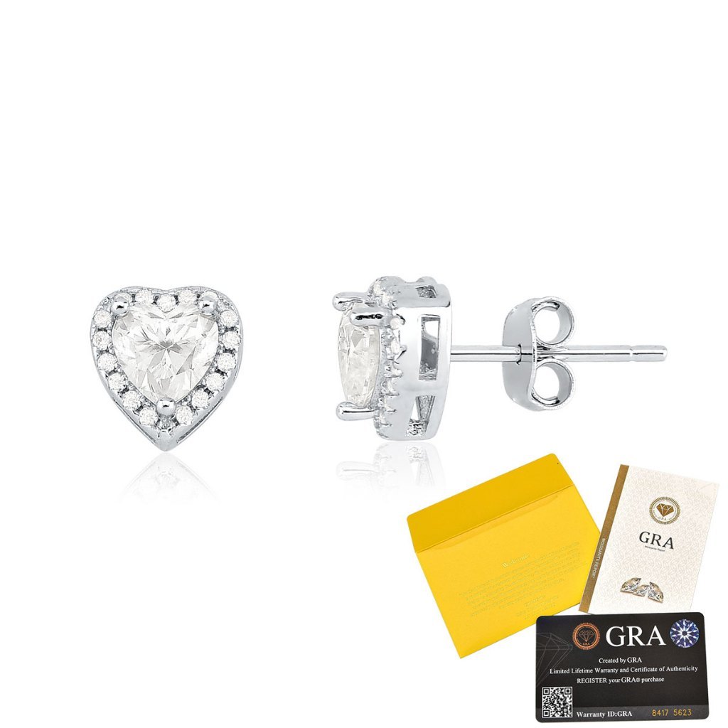 Brinco Moissanite de Prata 925 Coração Cravejado | 1,17ct e GRA