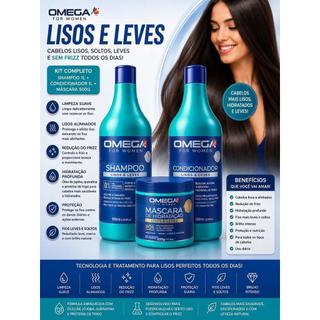 Kit Shampoo, Condicionador e Máscara Omega Hair Lisos e Leves - Shampoo 1L, Condicionador 1L, Máscara 500g