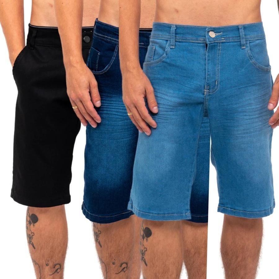 KIT 3 Bermudas Jeans Lisa Masculina com Lycra e Elastano Tamanhos 36 ao 48