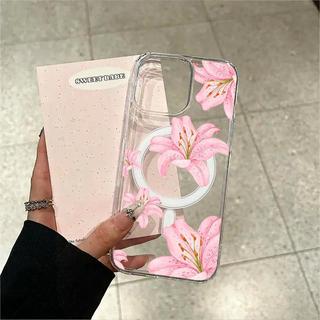 Capa transparente MagSafe rosa lírio para celular, compatível com iPhone 18/17/Pro/Pro Max/16/15/14/13/12/11 série