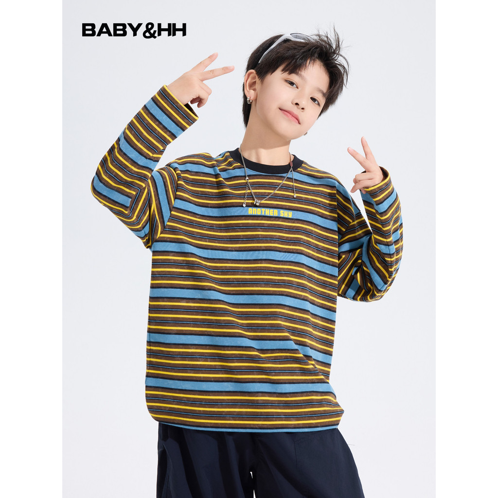 Meninos roupas de outono estilo coreano listrado cor combinando camiseta de manga comprida 2026 novo estilo crianças est