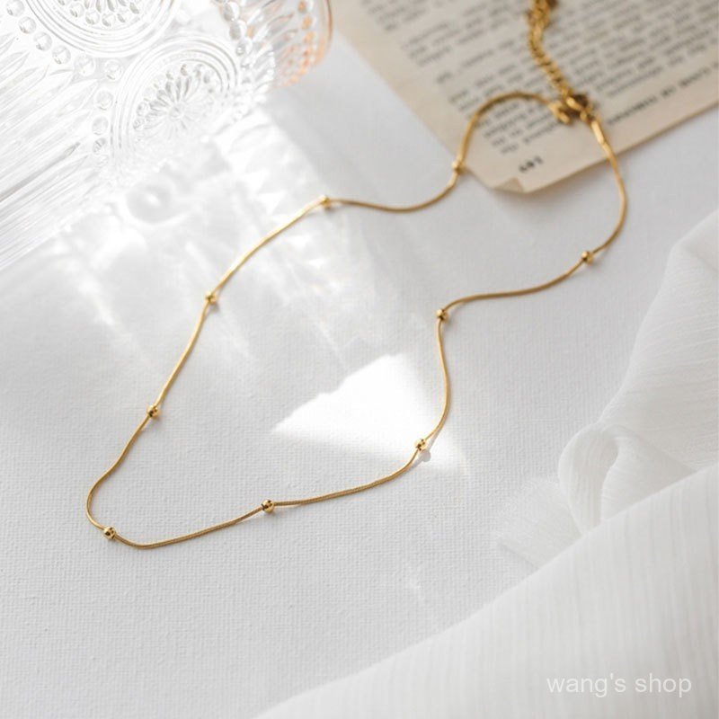 Corrente de osso de cobra em ouro 18K que não desbota, com contas de ouro, colar de clavícula, colar estilo ins para mul