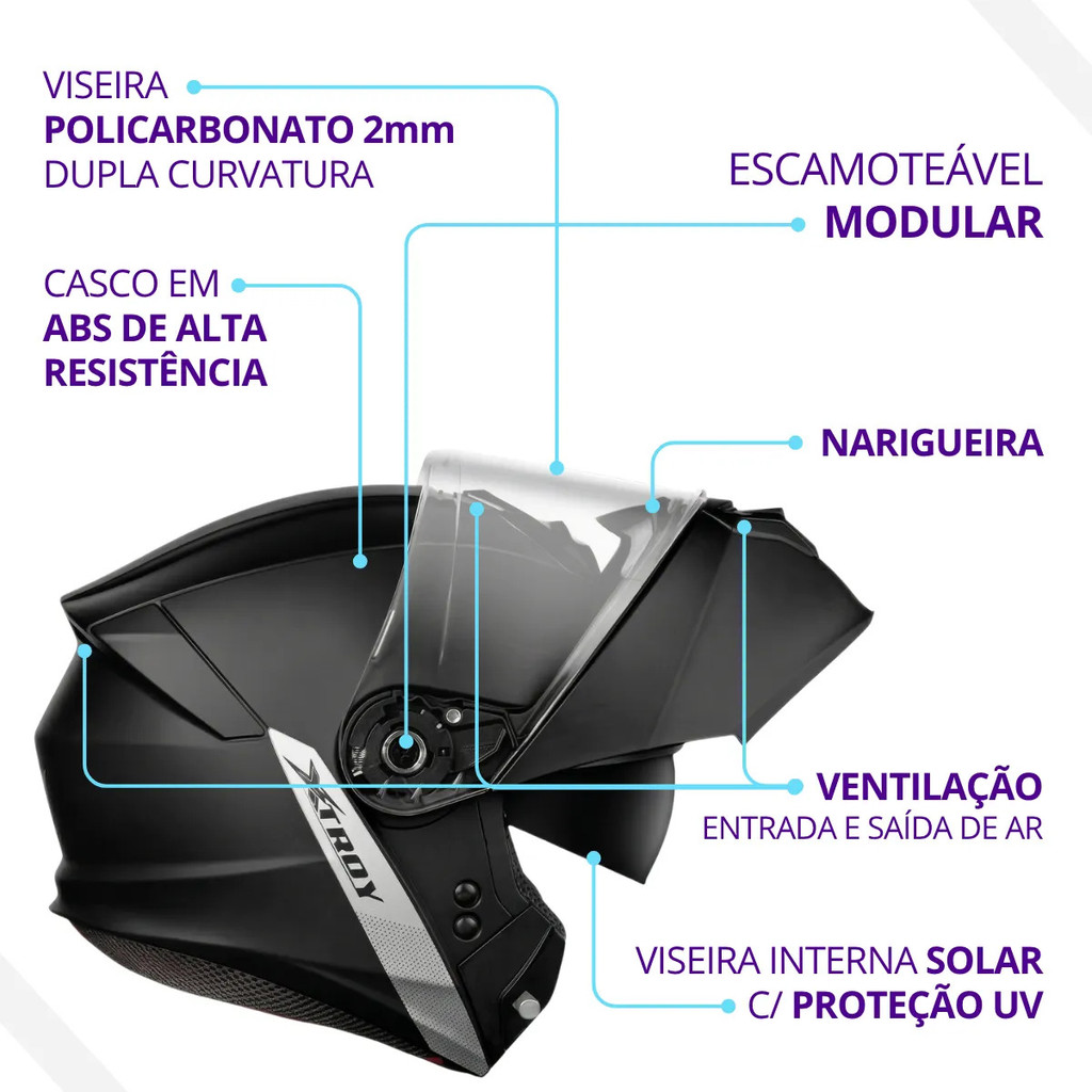 Capacete Robocop Articulado Xtroy Escamoteavel Modular Preto — imagem 2 de 2