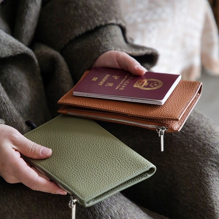Porta-passaporte com zíper de cor sólida Bolsa de armazenamento de documentos multifuncional portátil ultrafino