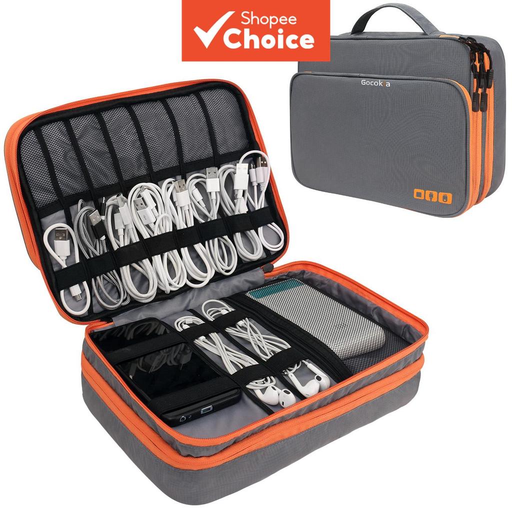Organizador de Acessórios Eletrônicos em Várias Camadas, Bolsa de Armazenamento com Bolso Frontal, Organizador de Cabos