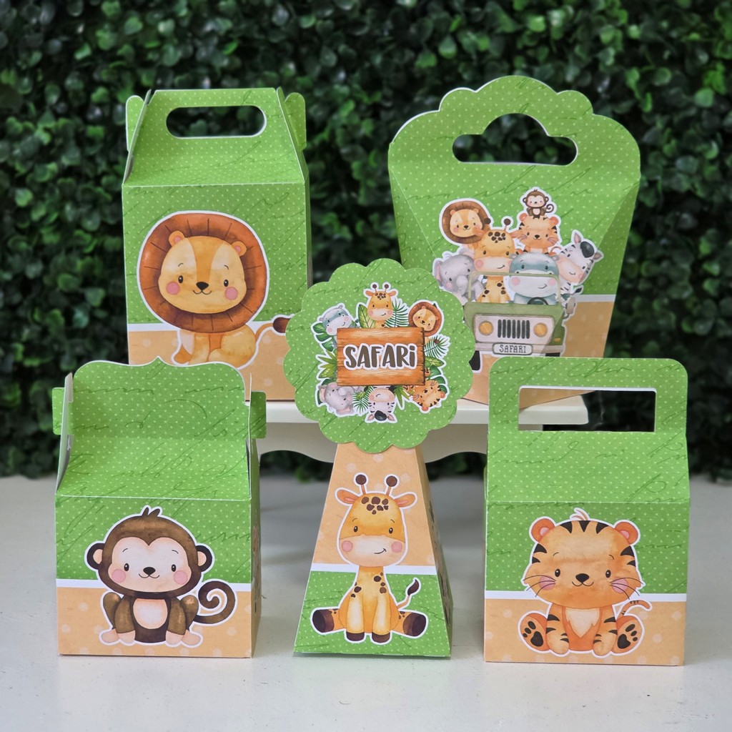 Caixinhas Safari Baby - PEGUE E MONTE - PRONTA ENTREGA kit festa lembrancinhas aniversario mimo decoração personalizados