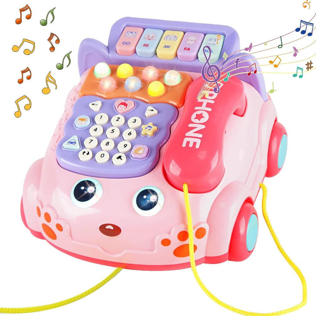 Telefone de brinquedo para bebês, telefone de brinquedo infantil com desenho animado, piano musical com luzes, telefone 