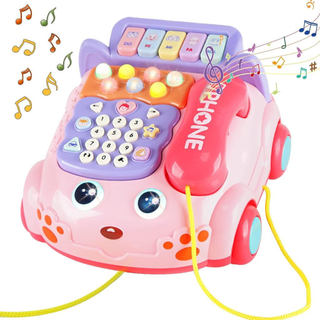 Telefone de brinquedo para bebês, telefone de brinquedo infantil com desenho animado, piano musical com luzes, telefone 