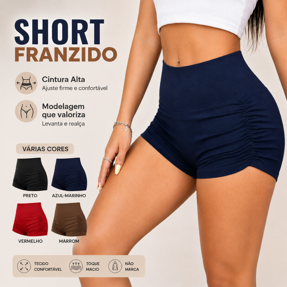 Short  Fitnes franzido lateral cós alta moderno tendência verão estiloso treino academia caminhada