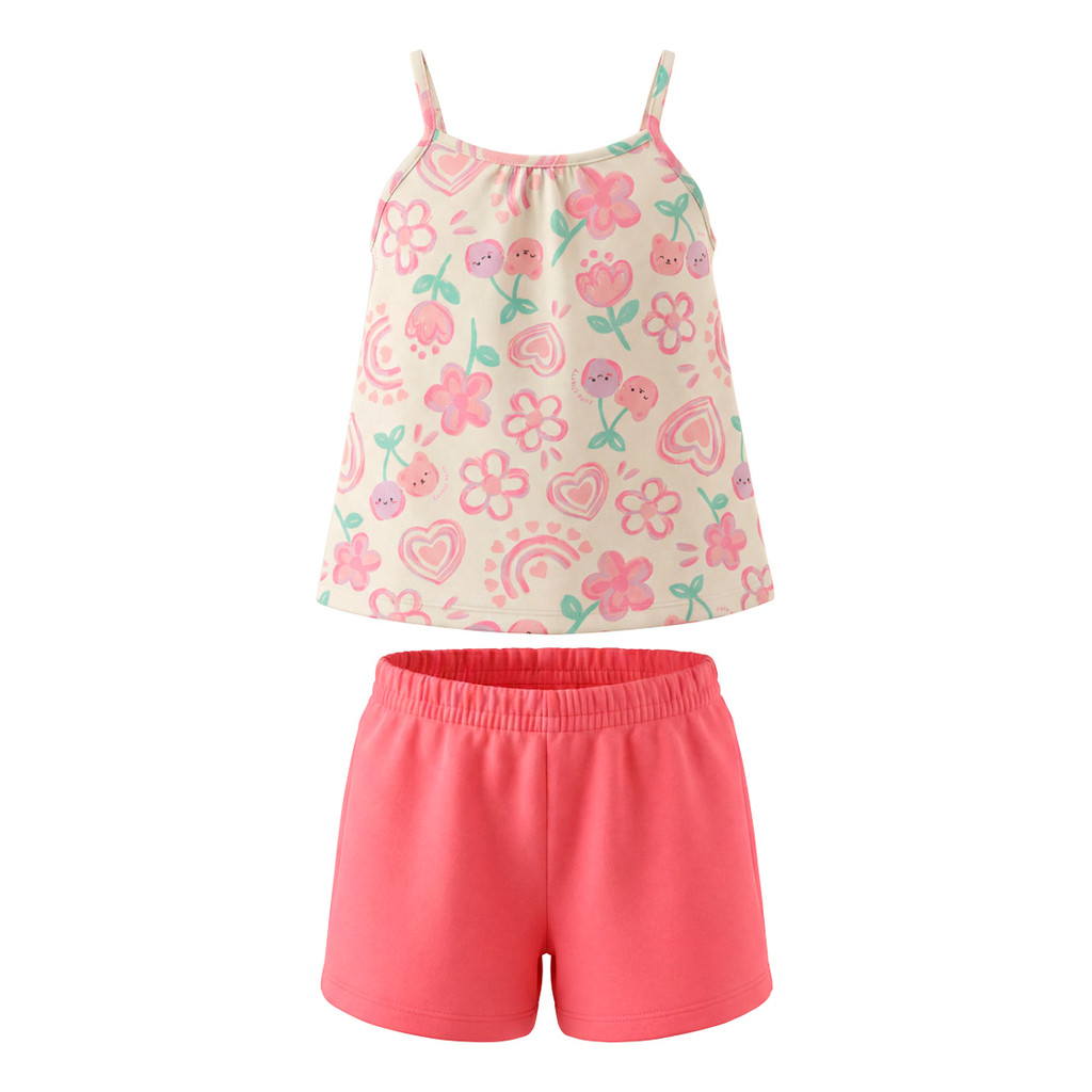 Conjunto Infantil Menina Blusa Regata e Shorts Meia Malha Estampado - Brandili