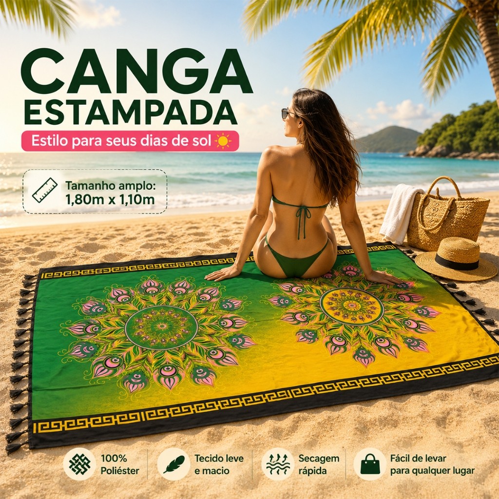 Canga Praia Grande Estampada Leve Versátil Estampa Sortida