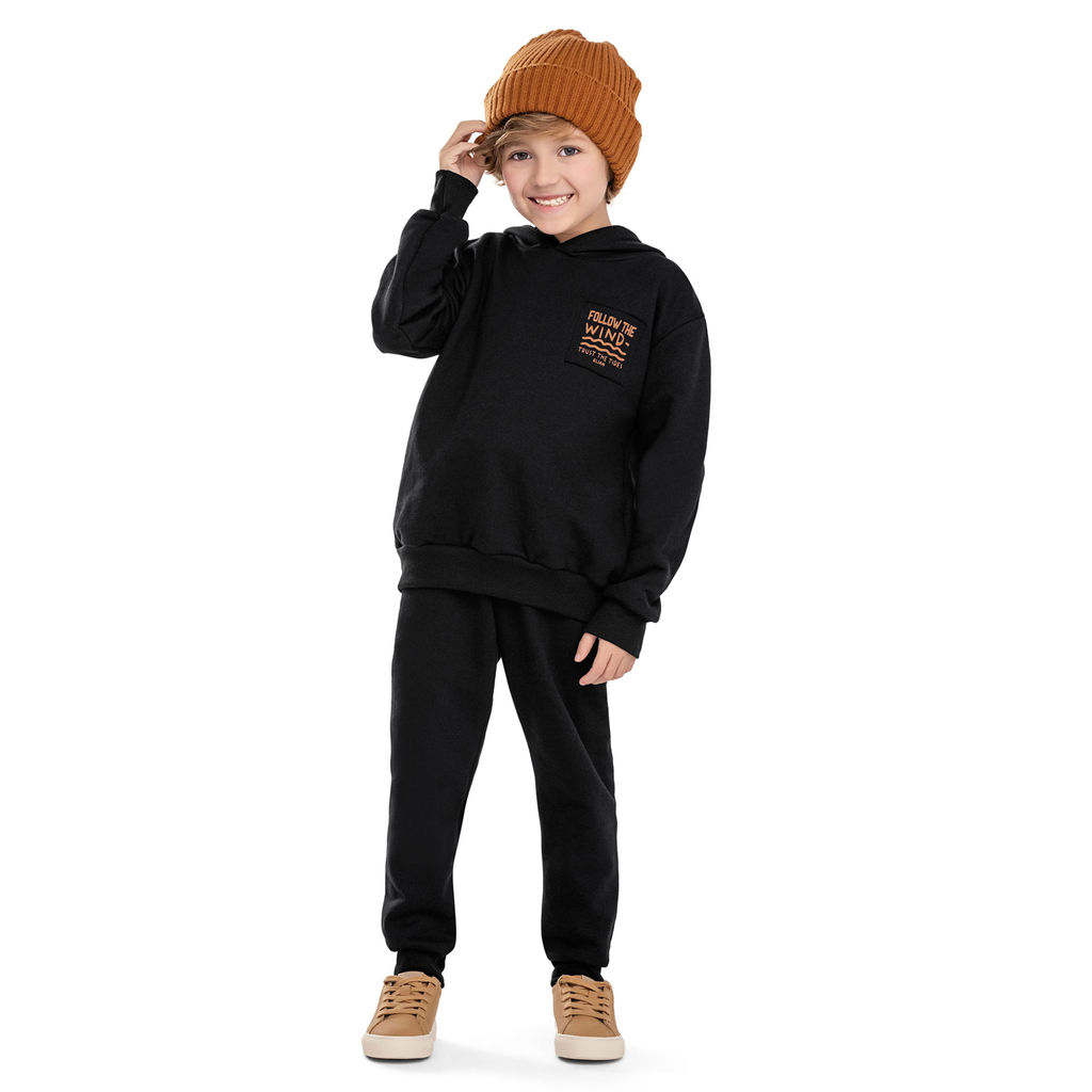 Conjunto Longo Infantil Menino Frase Ondas Elian Preto