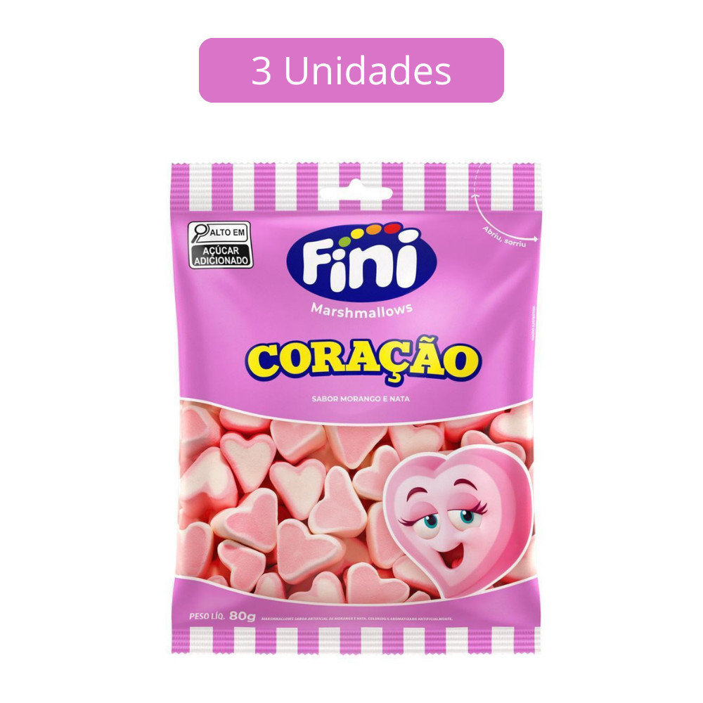 Kit 3 Pacotes de Marshmallow Coração 80g Fini