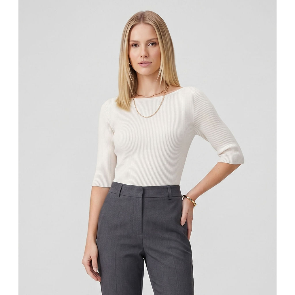 Blusa Feminina Tricot Decote Canoa Endless Bege